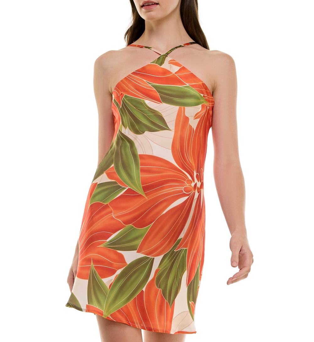 New BCX Juniors' Halter-Neck Floral Placement Print Bodycon Dress